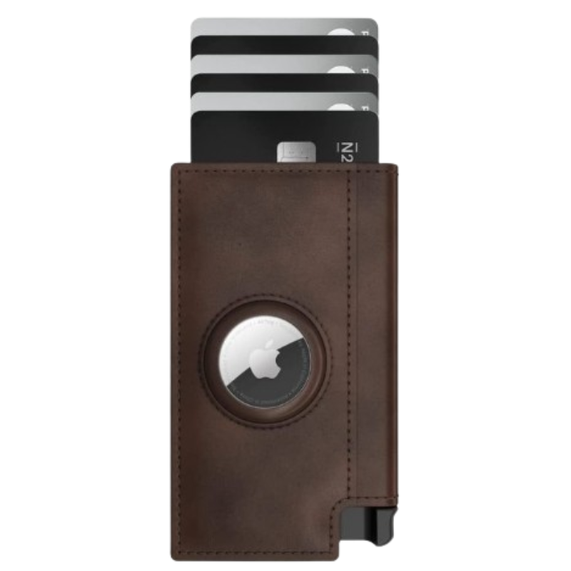 Porte carte de couleur marron avec emplacement pour airtag