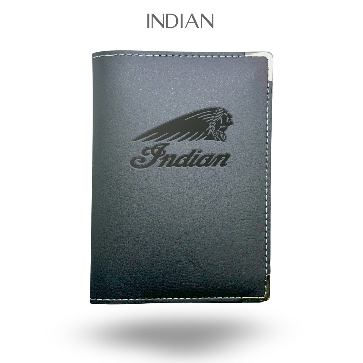 Porte carte grise Indian Motorcycle – étui simili cuir gravure laser Atelier Guillot