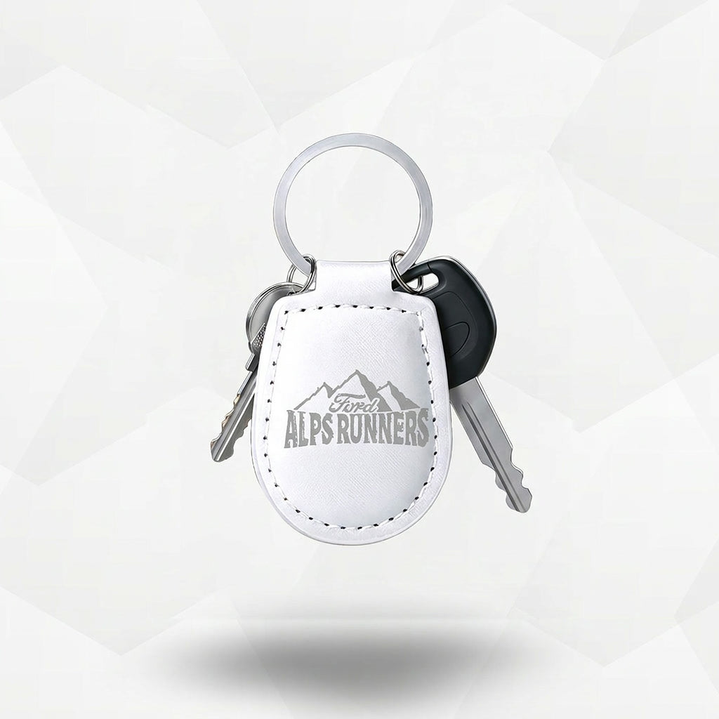 Porte-clés Ford Alps Runners en simili cuir blanc, logo du club gravé au laser