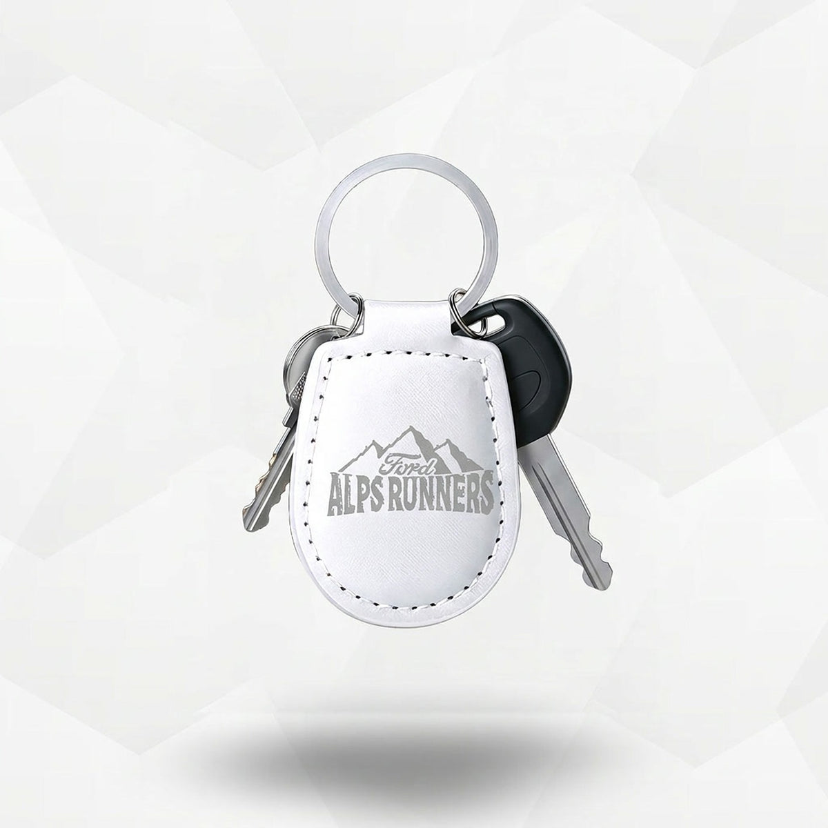 Porte-clés Ford Alps Runners en simili cuir blanc, logo du club gravé au laser