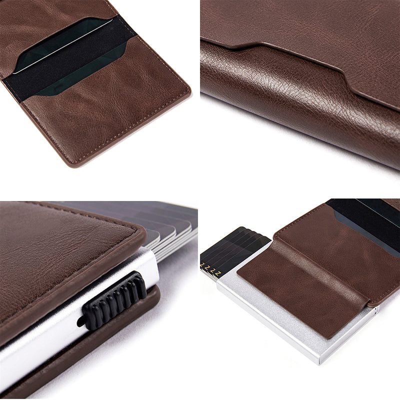 porte cartes rfid smart en cuir de haute qualité de couleur marron 