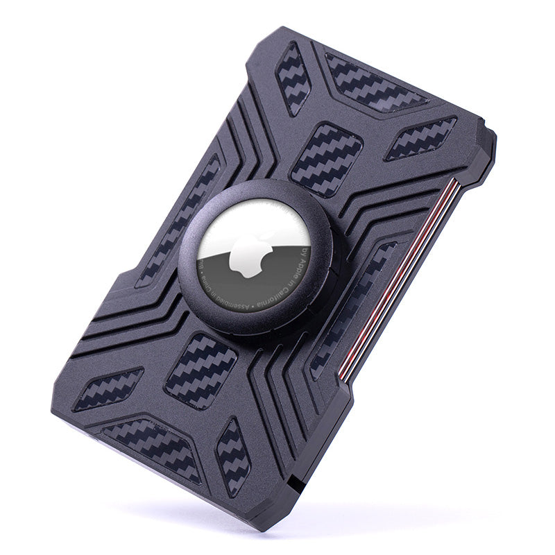 Emplacement pour airtag sur un porte carte en métal de couleur noir