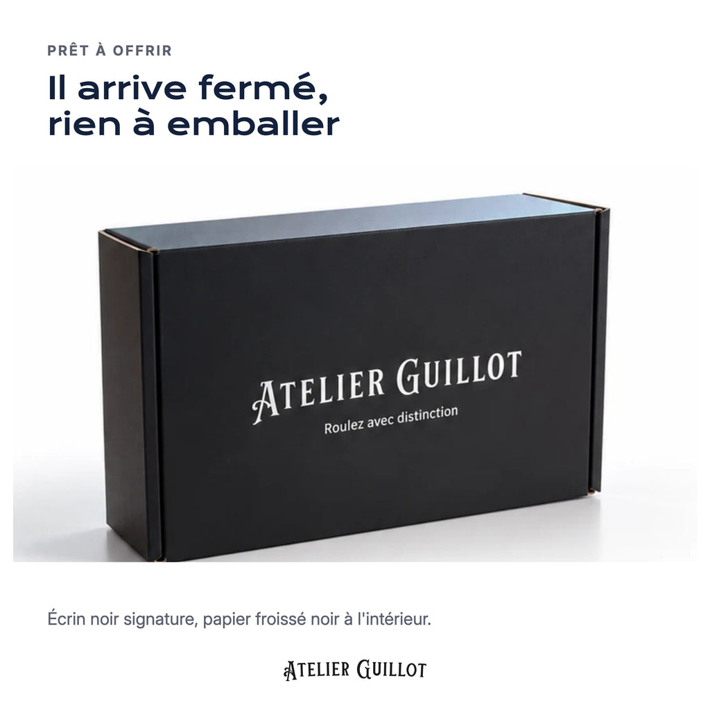 Écrin noir Atelier Guillot fermé, prêt à offrir