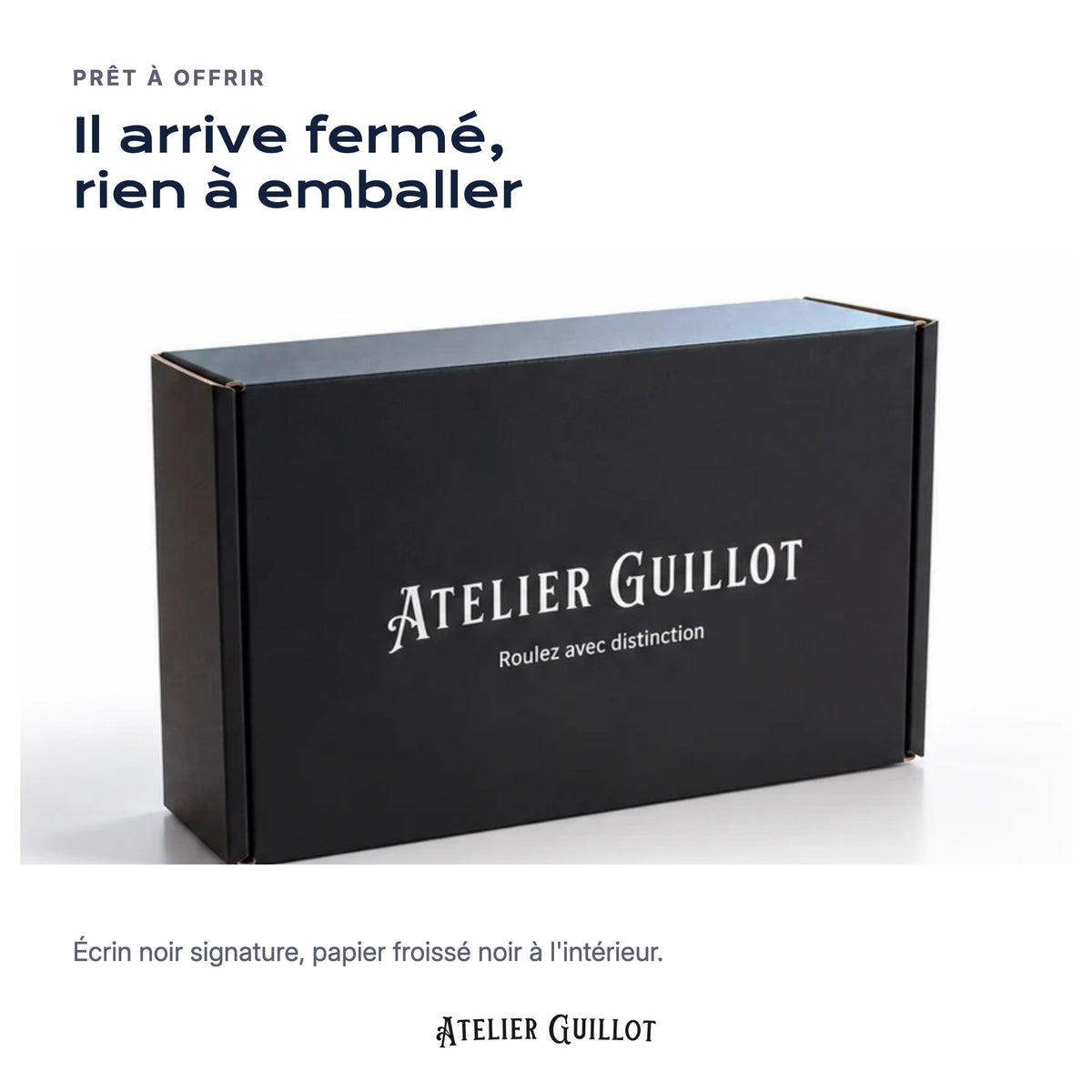Écrin noir Atelier Guillot fermé, prêt à offrir