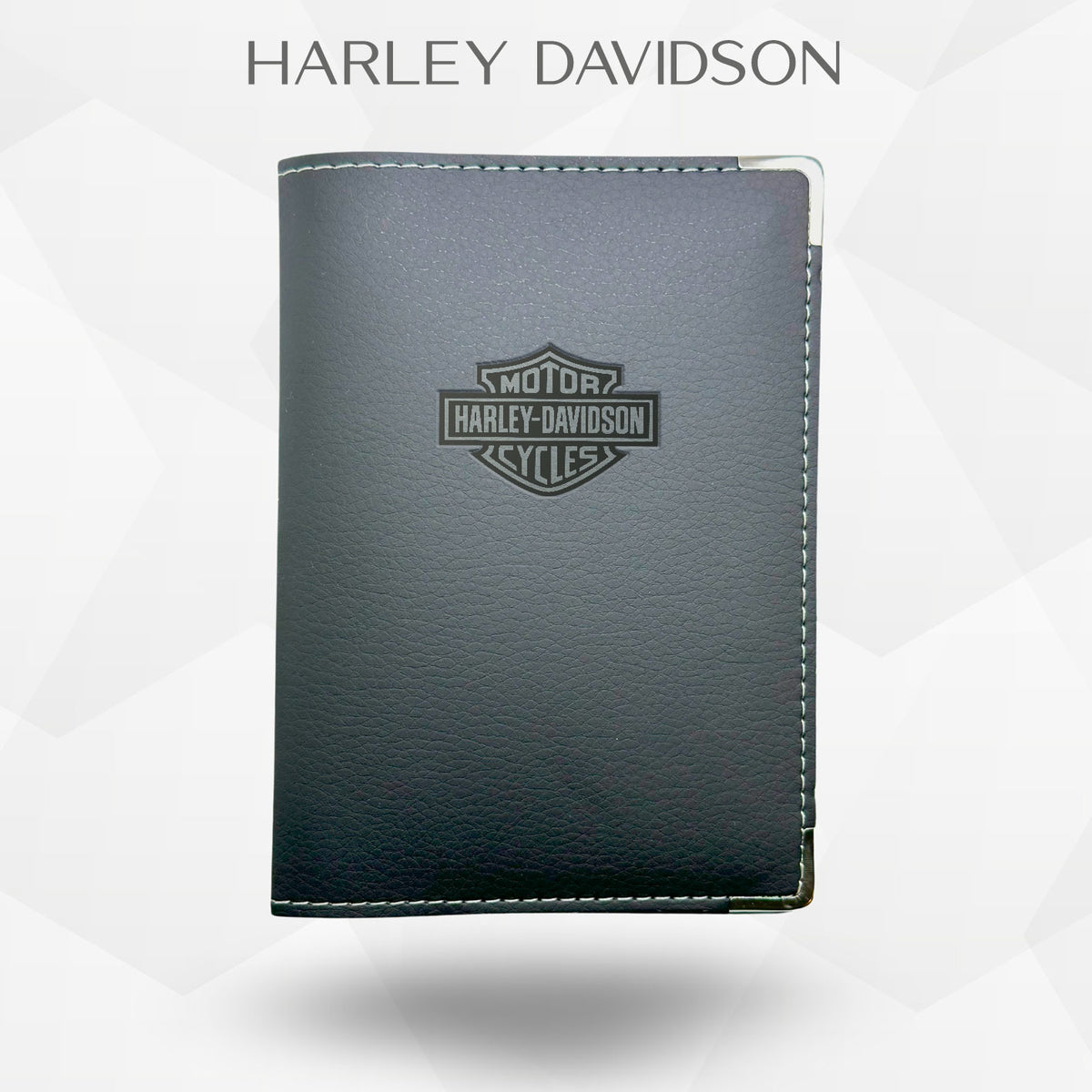 Porte carte grise Harley Davidson – étui simili cuir gravure laser Atelier Guillot