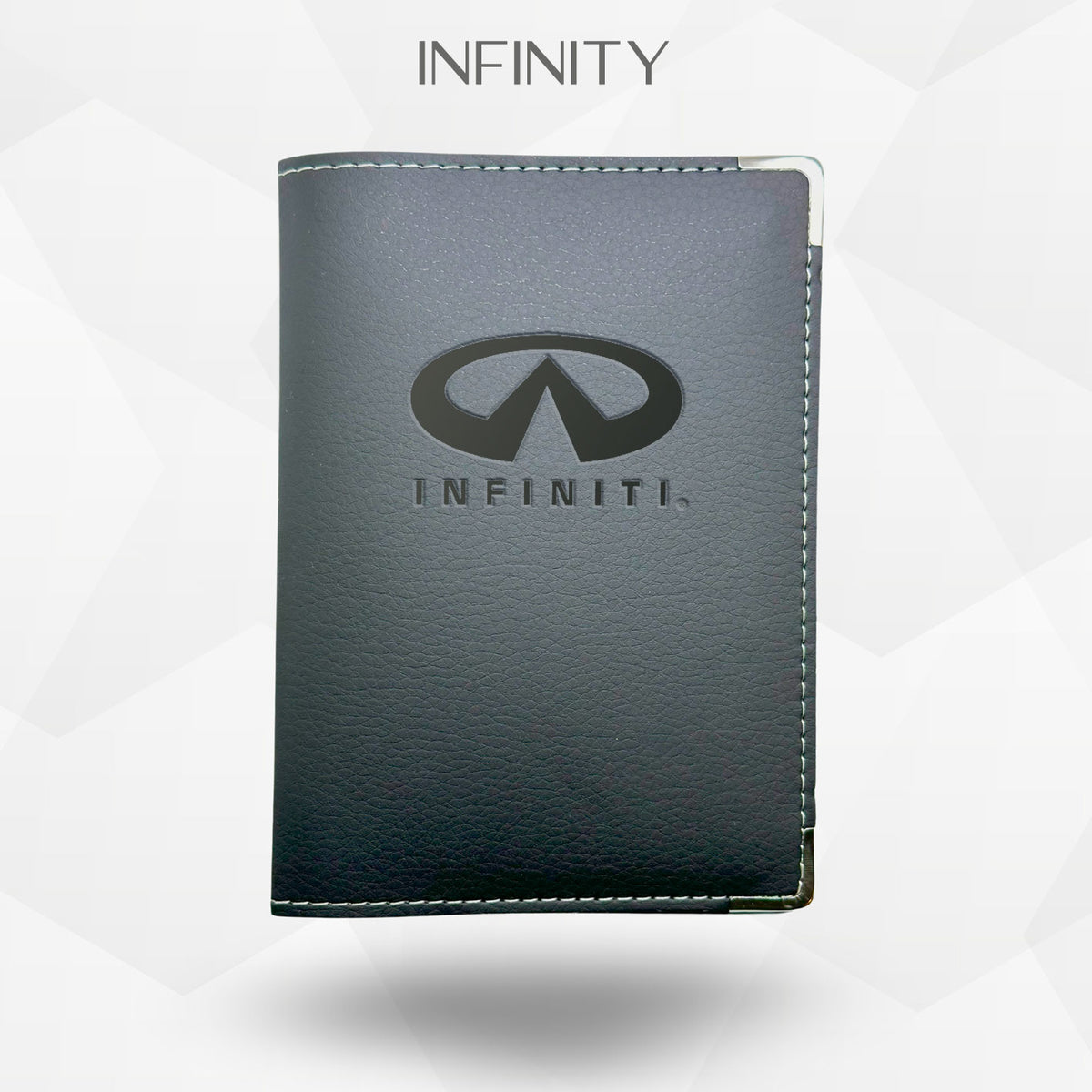 Porte carte grise Infiniti – étui simili cuir gravure laser Atelier Guillot