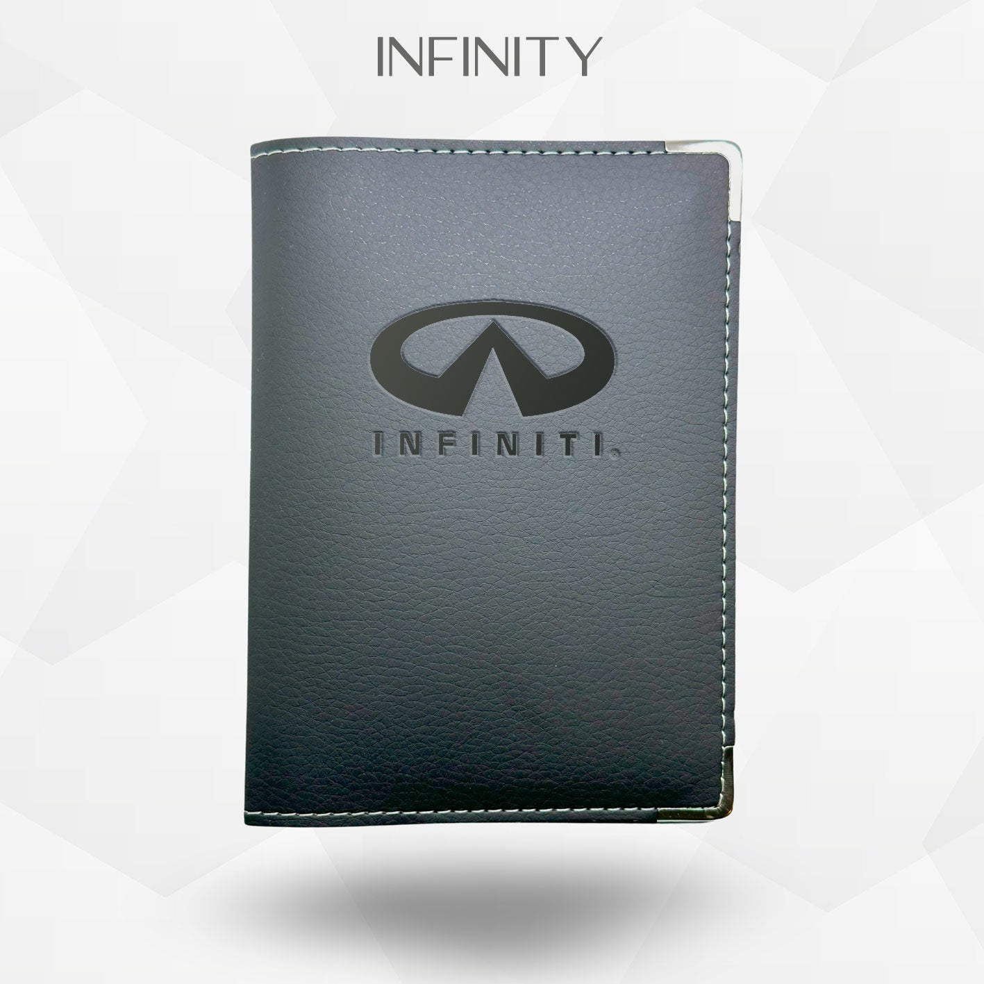 Porte carte grise Infiniti – étui simili cuir gravure laser Atelier Guillot