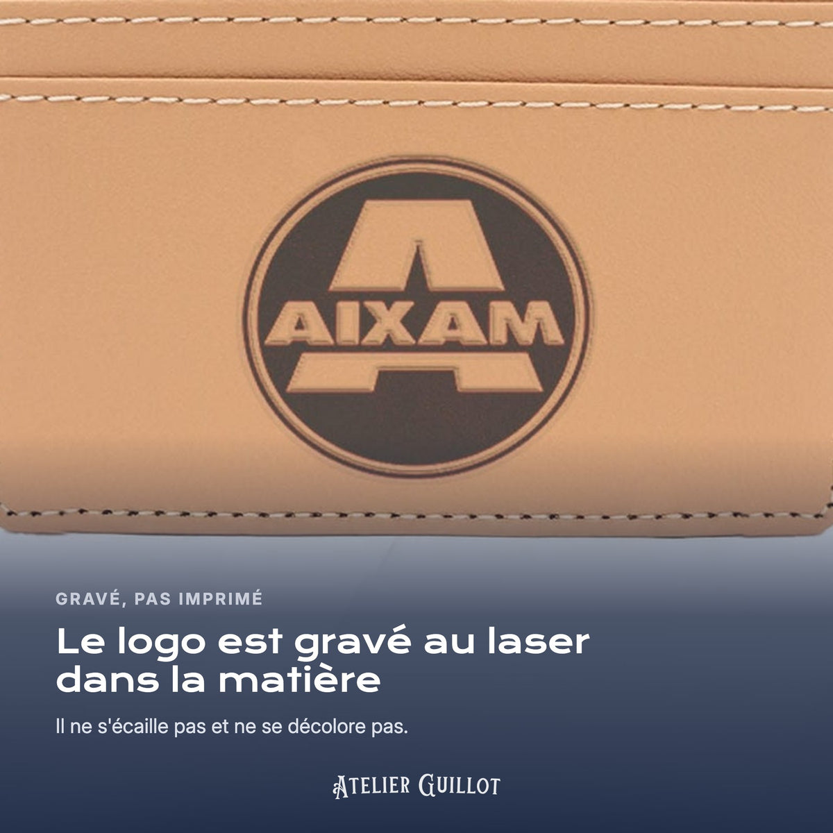 Logo Aixam gravé au laser dans le simili cuir