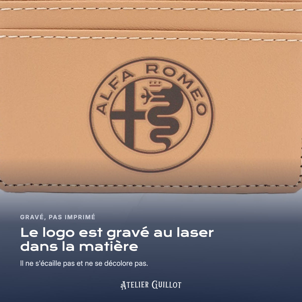 Logo Alfa-Romeo gravé au laser dans le simili cuir