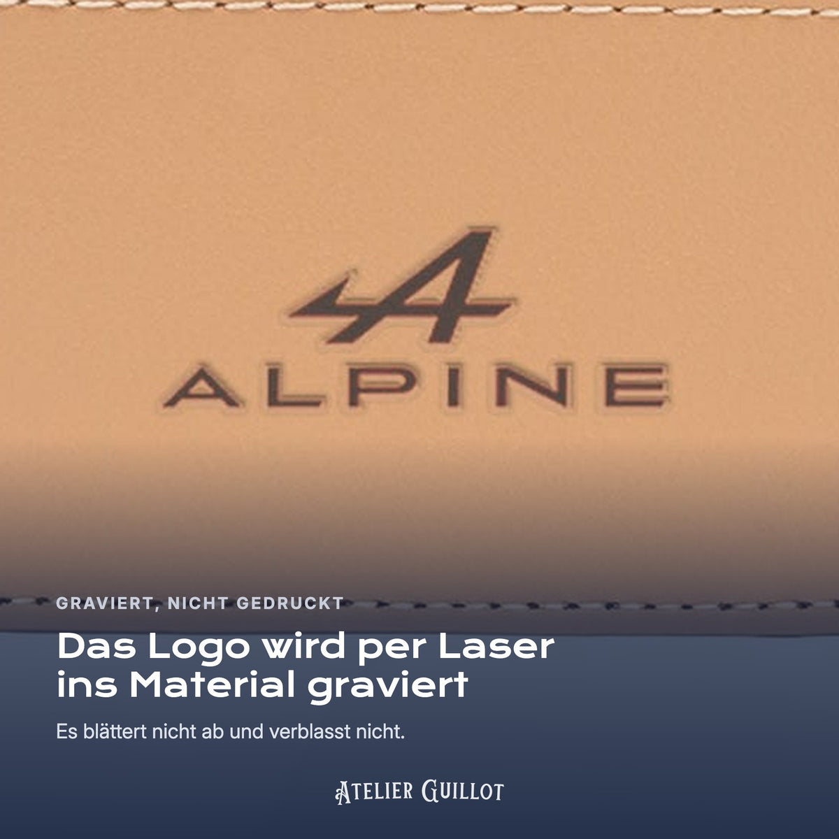 Logo Alpine, per Laser in Kunstleder graviert