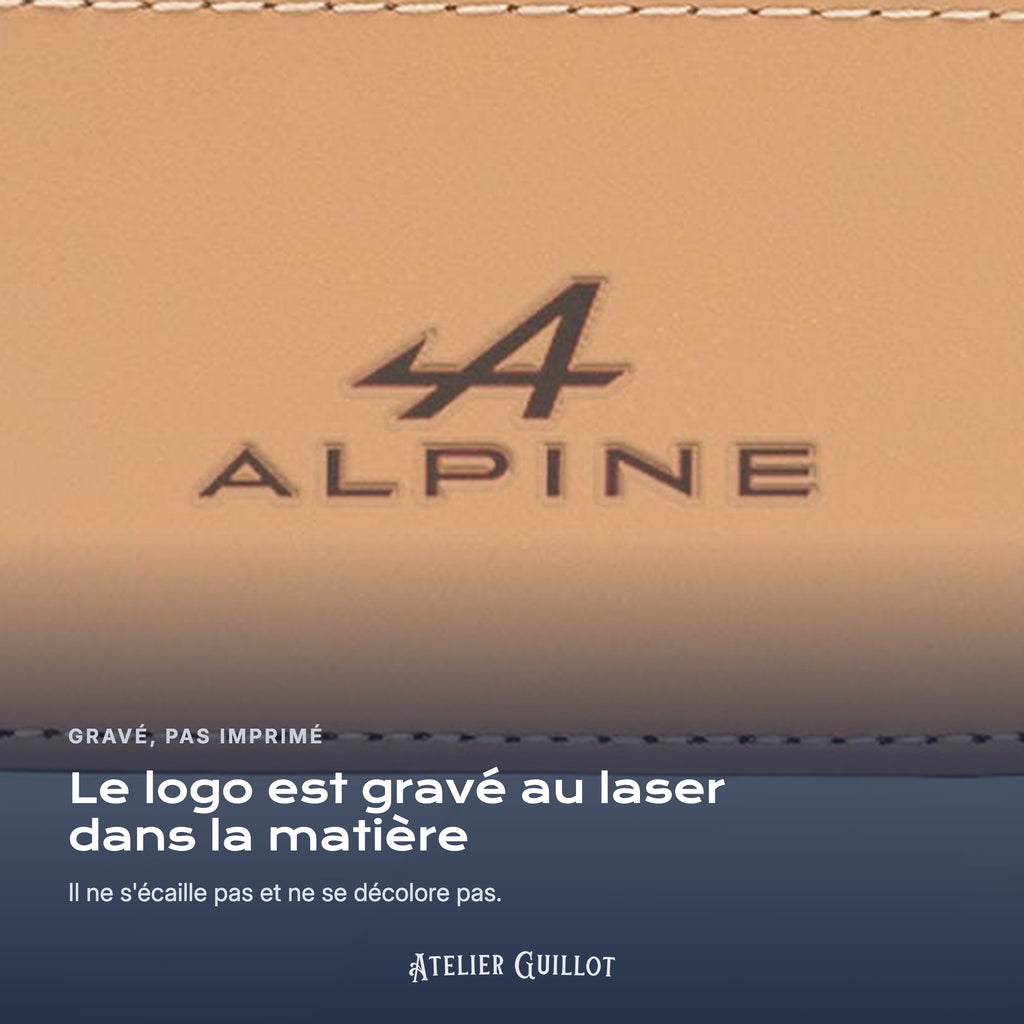 Logo Alpine gravé au laser dans le simili cuir