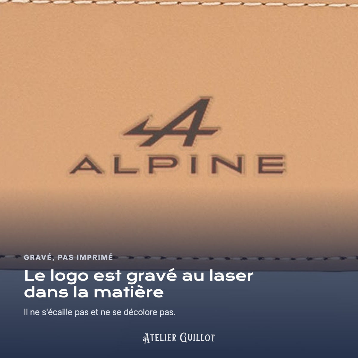 Logo Alpine gravé au laser dans le simili cuir