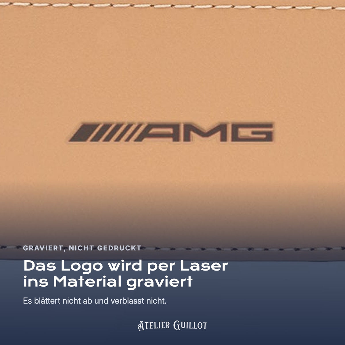 Logo AMG, per Laser in Kunstleder graviert