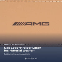 Logo AMG, per Laser in Kunstleder graviert
