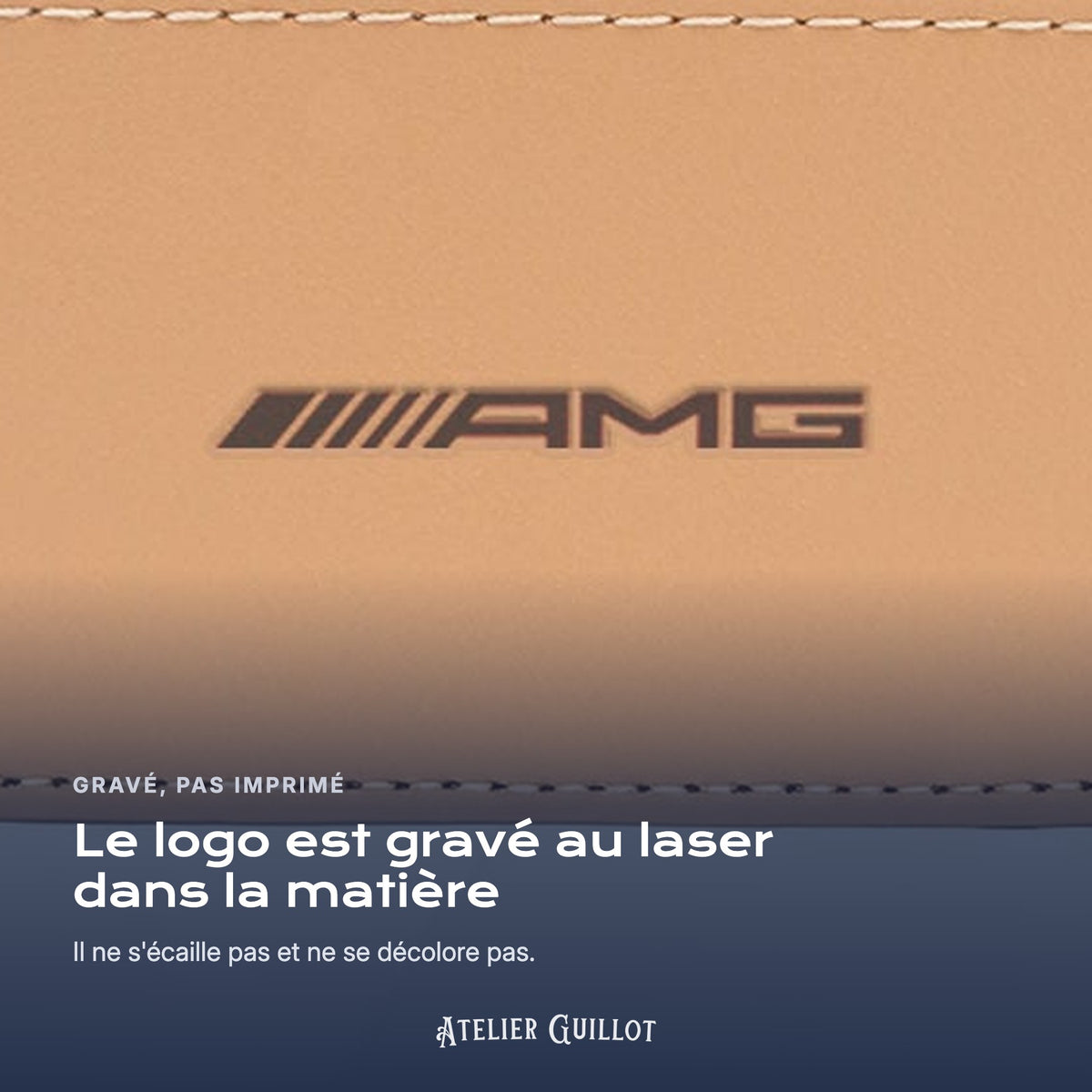 Logo AMG gravé au laser dans le simili cuir