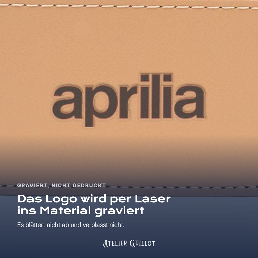 Logo Aprilia, per Laser in Kunstleder graviert