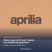 Logo Aprilia, per Laser in Kunstleder graviert