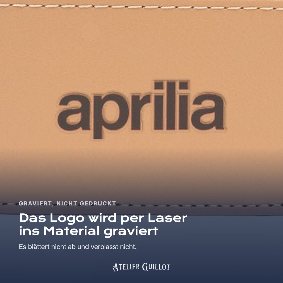 Logo Aprilia, per Laser in Kunstleder graviert