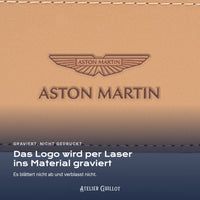 Logo Aston-Martin, per Laser in Kunstleder graviert