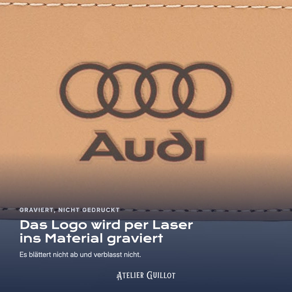 Logo Audi, per Laser in Kunstleder graviert