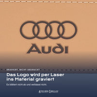 Logo Audi, per Laser in Kunstleder graviert