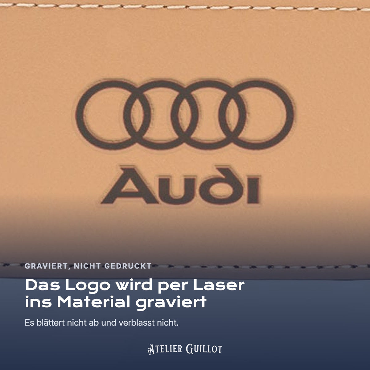 Logo Audi, per Laser in Kunstleder graviert