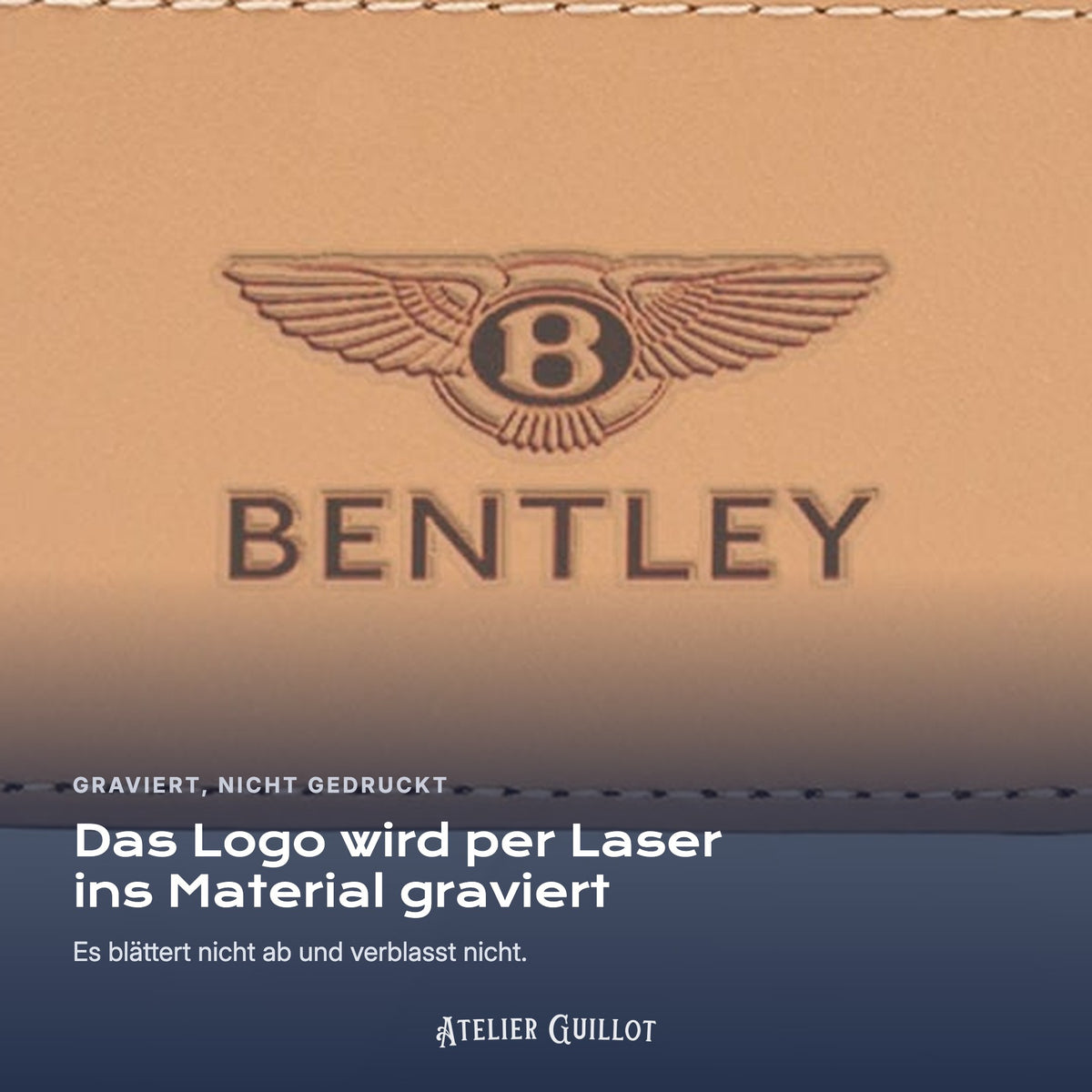 Logo Bentley, per Laser in Kunstleder graviert