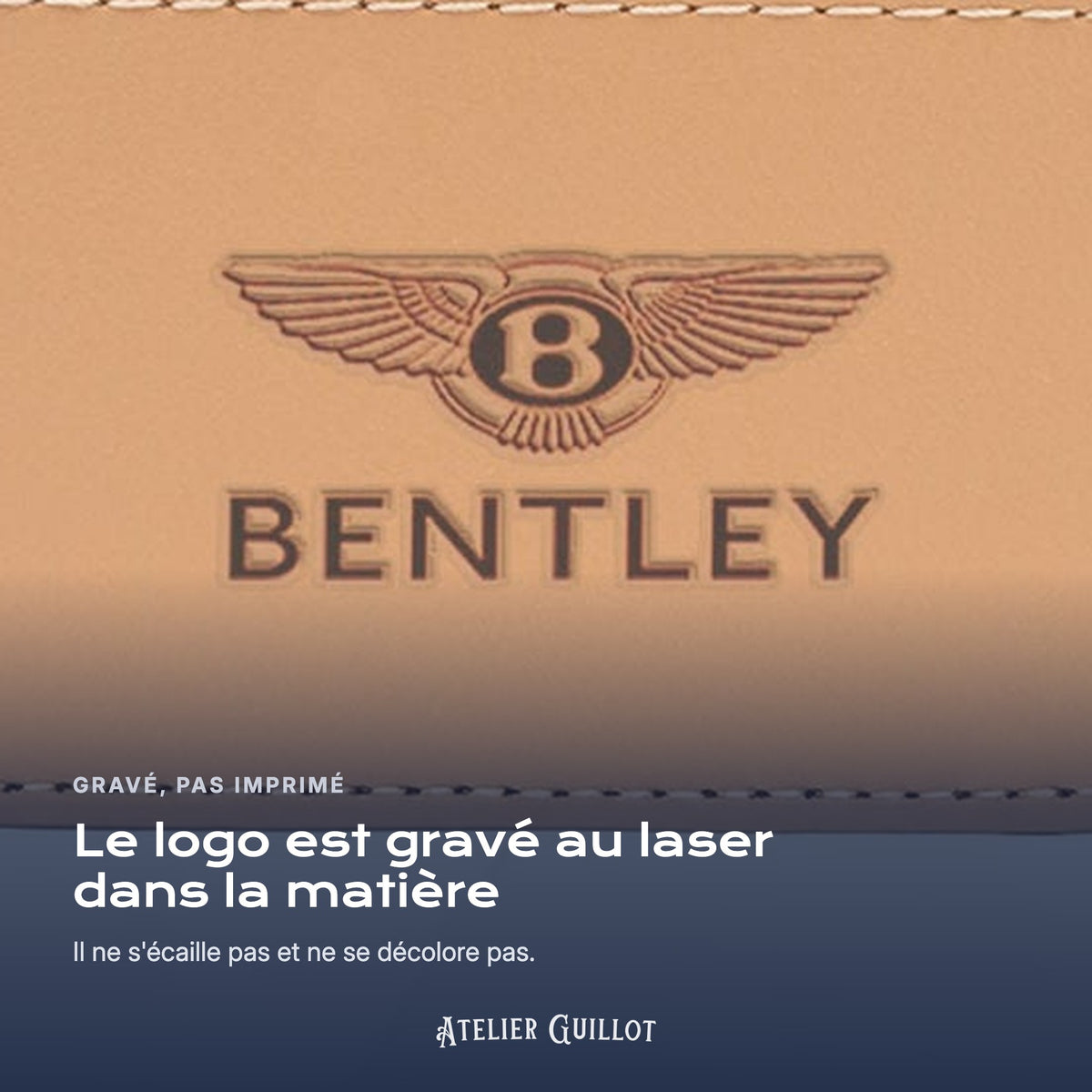 Logo Bentley gravé au laser dans le simili cuir