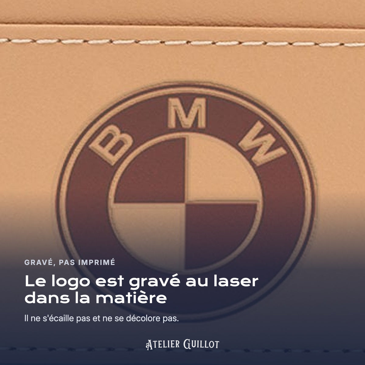 Logo gravé au laser dans le simili cuir