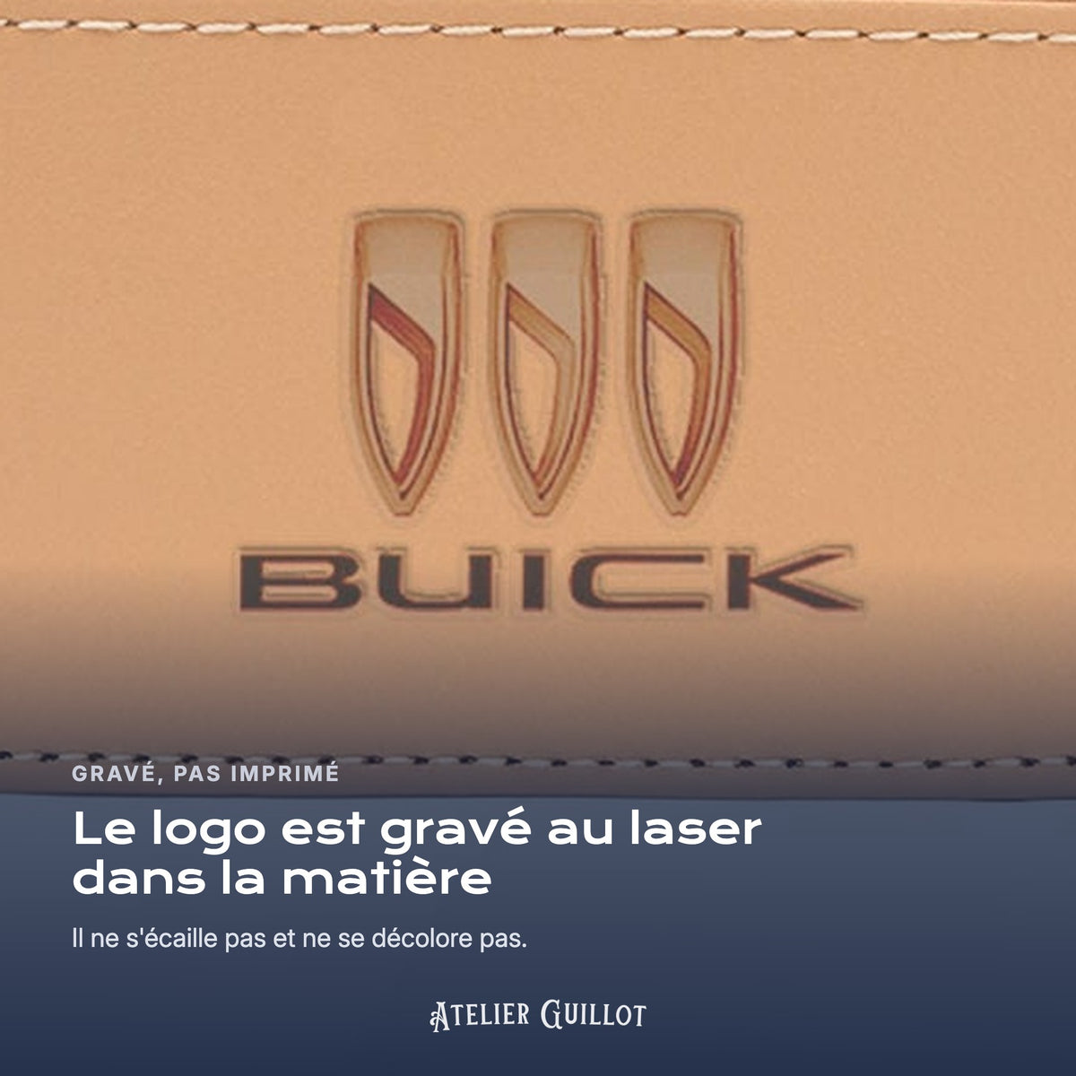 Logo Buick gravé au laser dans le simili cuir