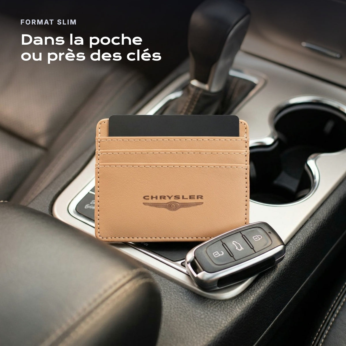 Porte-carte bancaire Chrysler près d'une clé, format slim