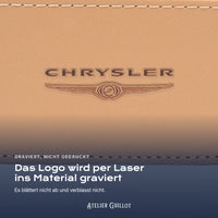 Logo Chrysler, per Laser in Kunstleder graviert