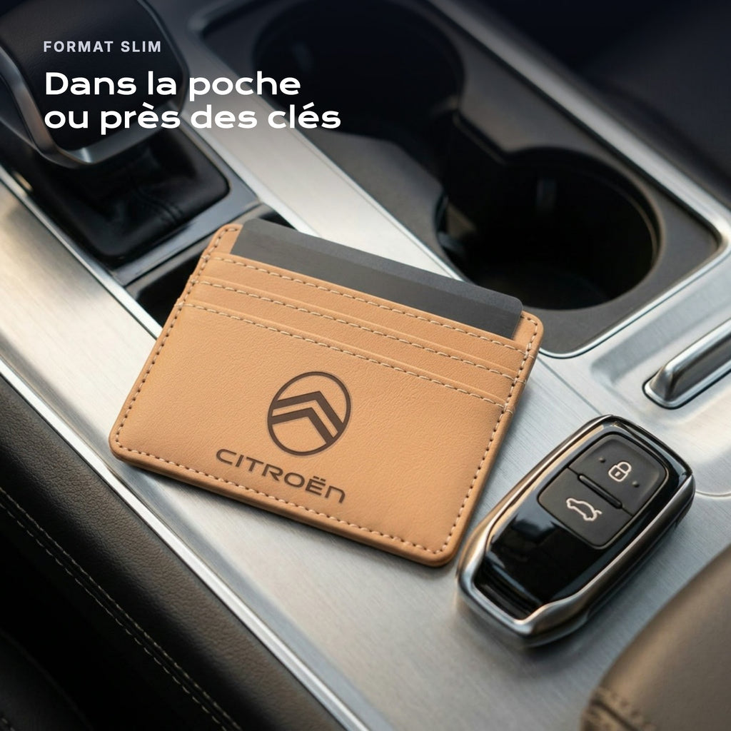 Porte-carte bancaire Citroën près d'une clé, format slim