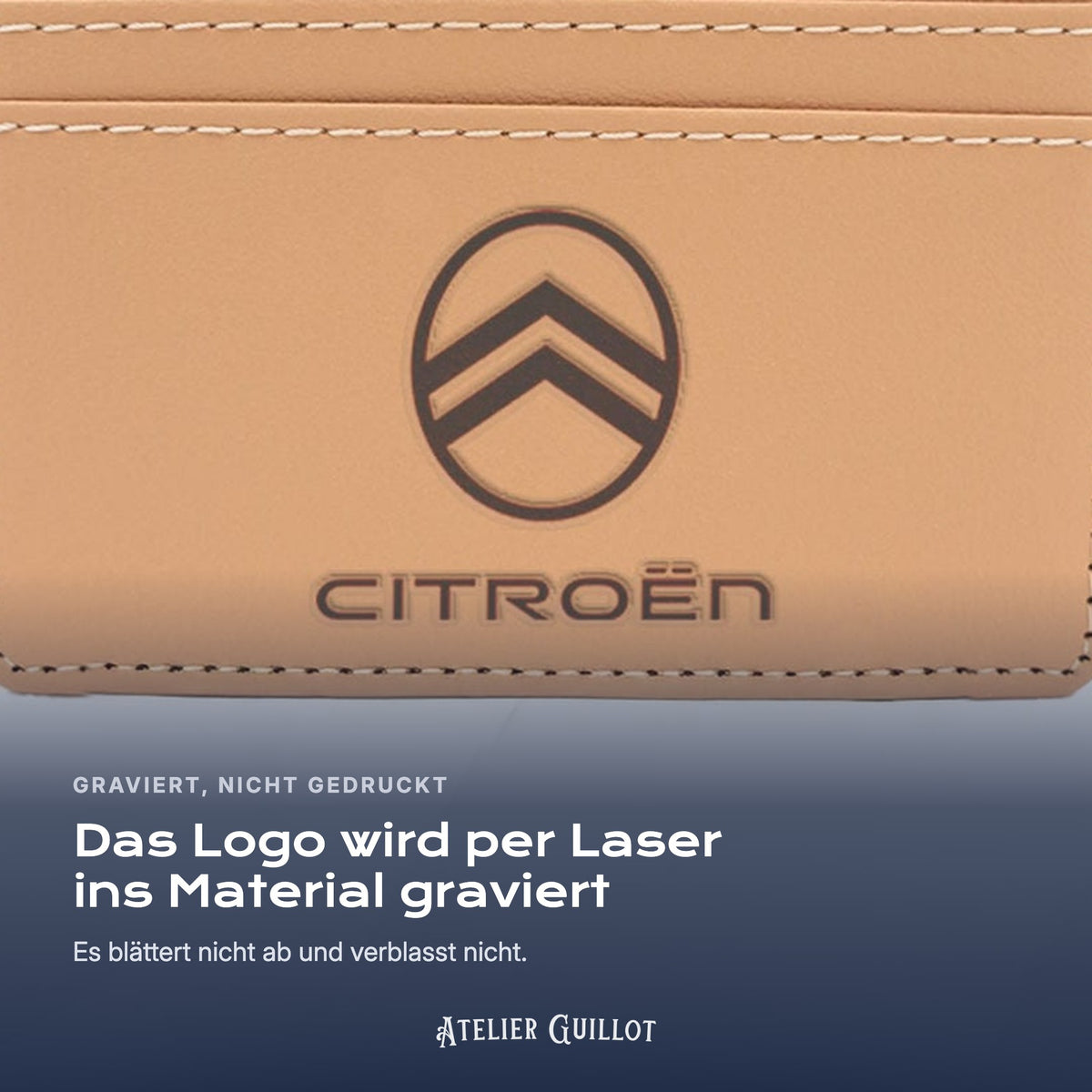 Logo Citroën, per Laser in Kunstleder graviert