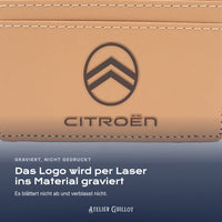 Logo Citroën, per Laser in Kunstleder graviert