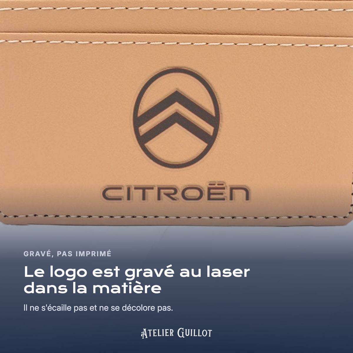 Logo Citroën gravé au laser dans le simili cuir