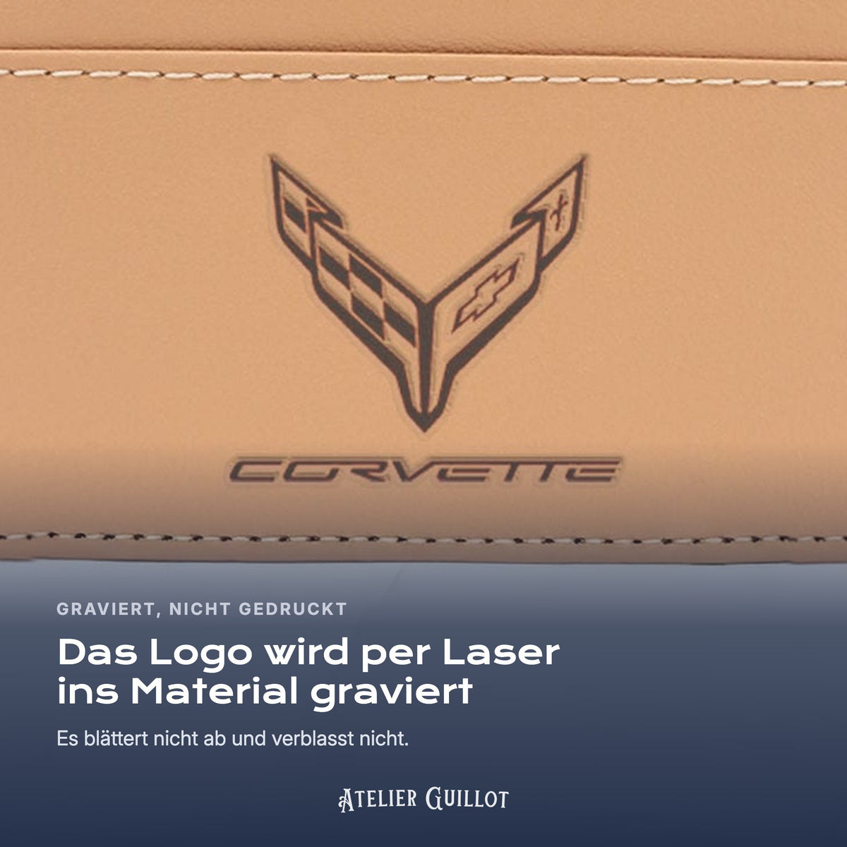 Logo Corvette, per Laser in Kunstleder graviert