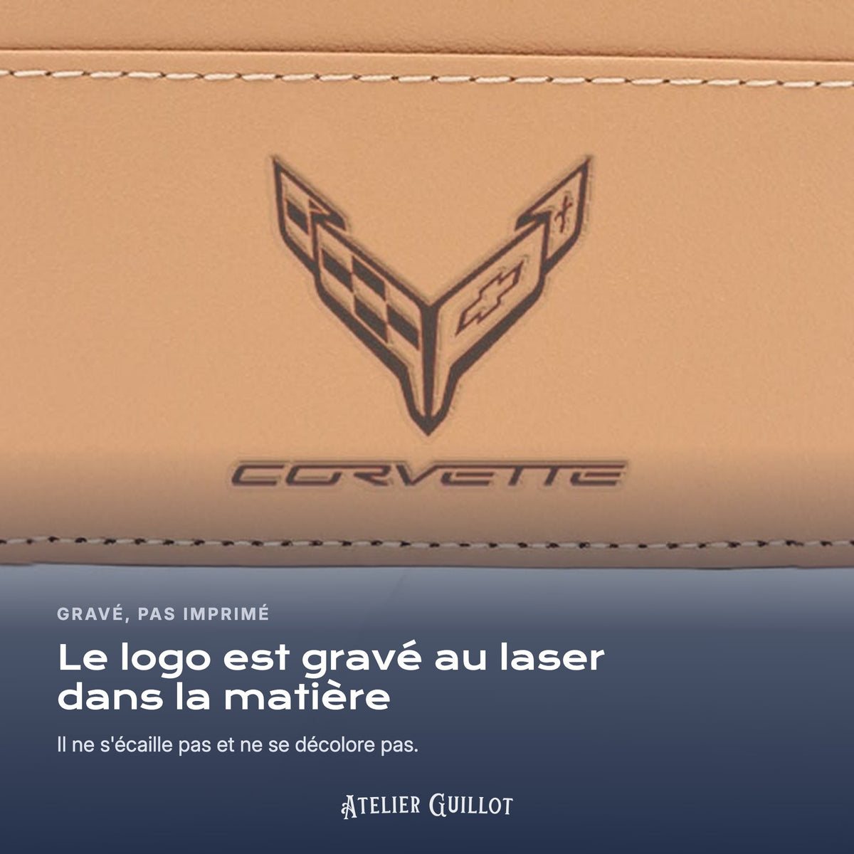 Logo Corvette gravé au laser dans le simili cuir
