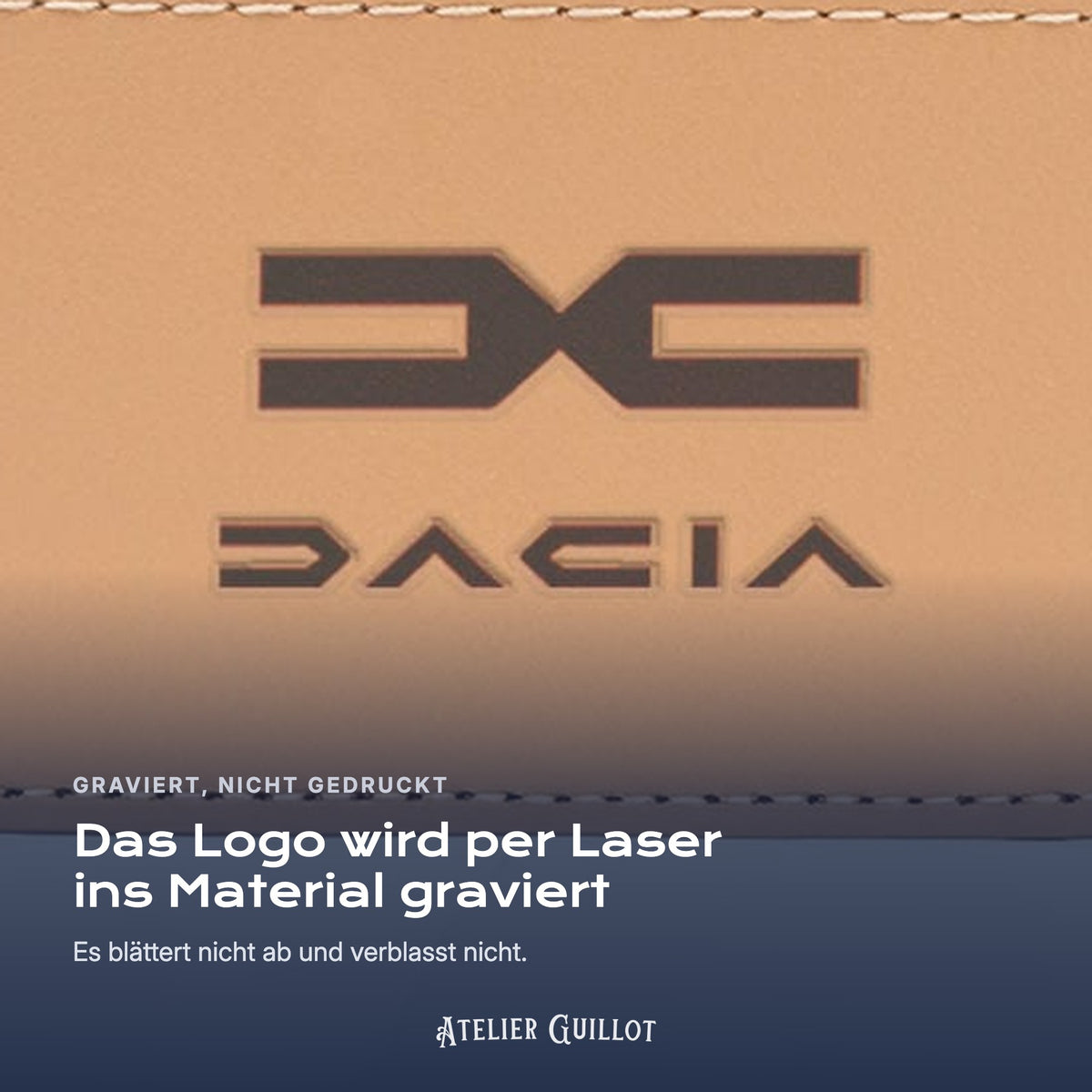 Logo Dacia, per Laser in Kunstleder graviert