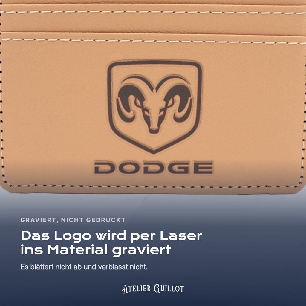 Logo Dodge, per Laser in Kunstleder graviert