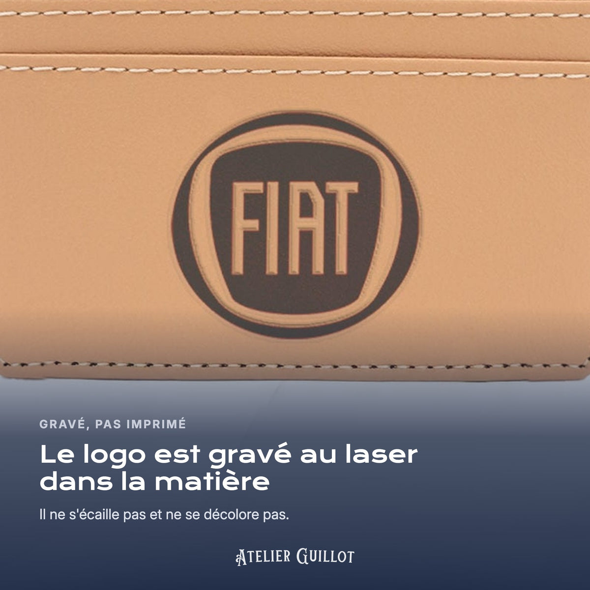 Logo Fiat gravé au laser dans le simili cuir