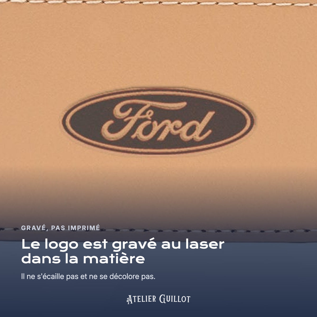Logo Ford gravé au laser dans le simili cuir