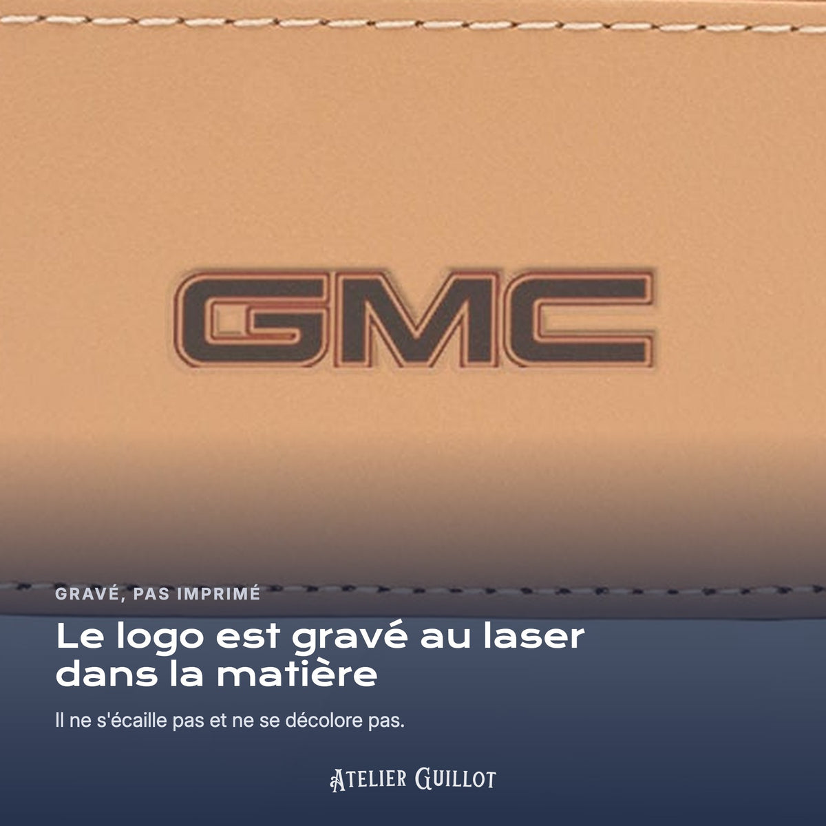 Logo GMC gravé au laser dans le simili cuir
