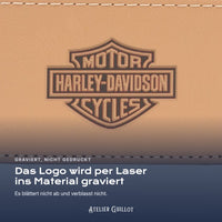 Logo Harley-Davidson, per Laser in Kunstleder graviert