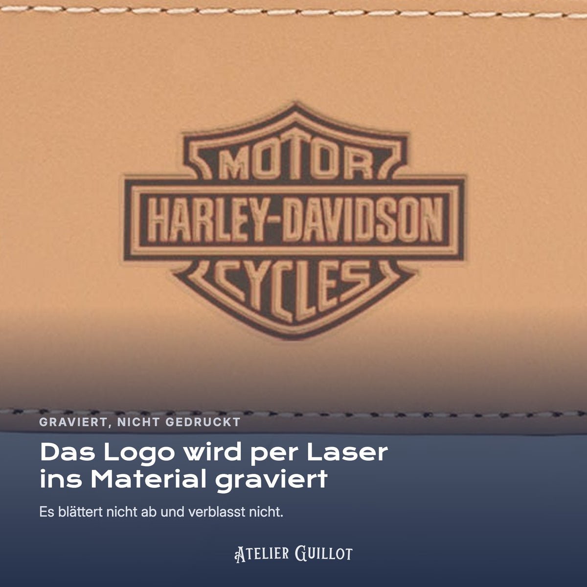 Logo Harley-Davidson, per Laser in Kunstleder graviert