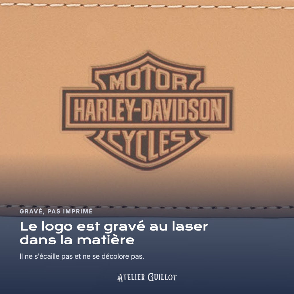 Logo Harley-Davidson gravé au laser dans le simili cuir