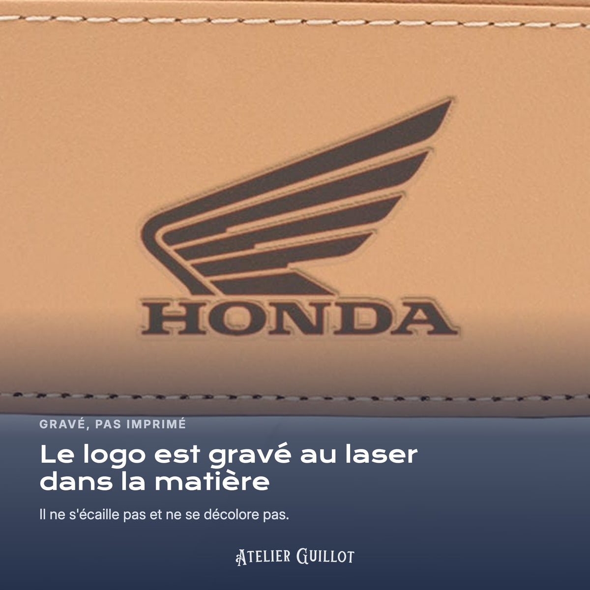 Logo Honda Moto gravé au laser dans le simili cuir