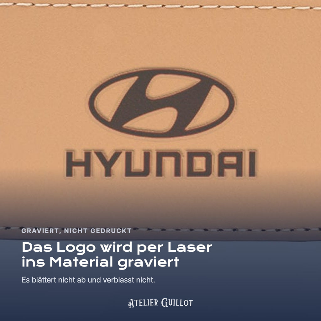 Logo Hyundai, per Laser in Kunstleder graviert