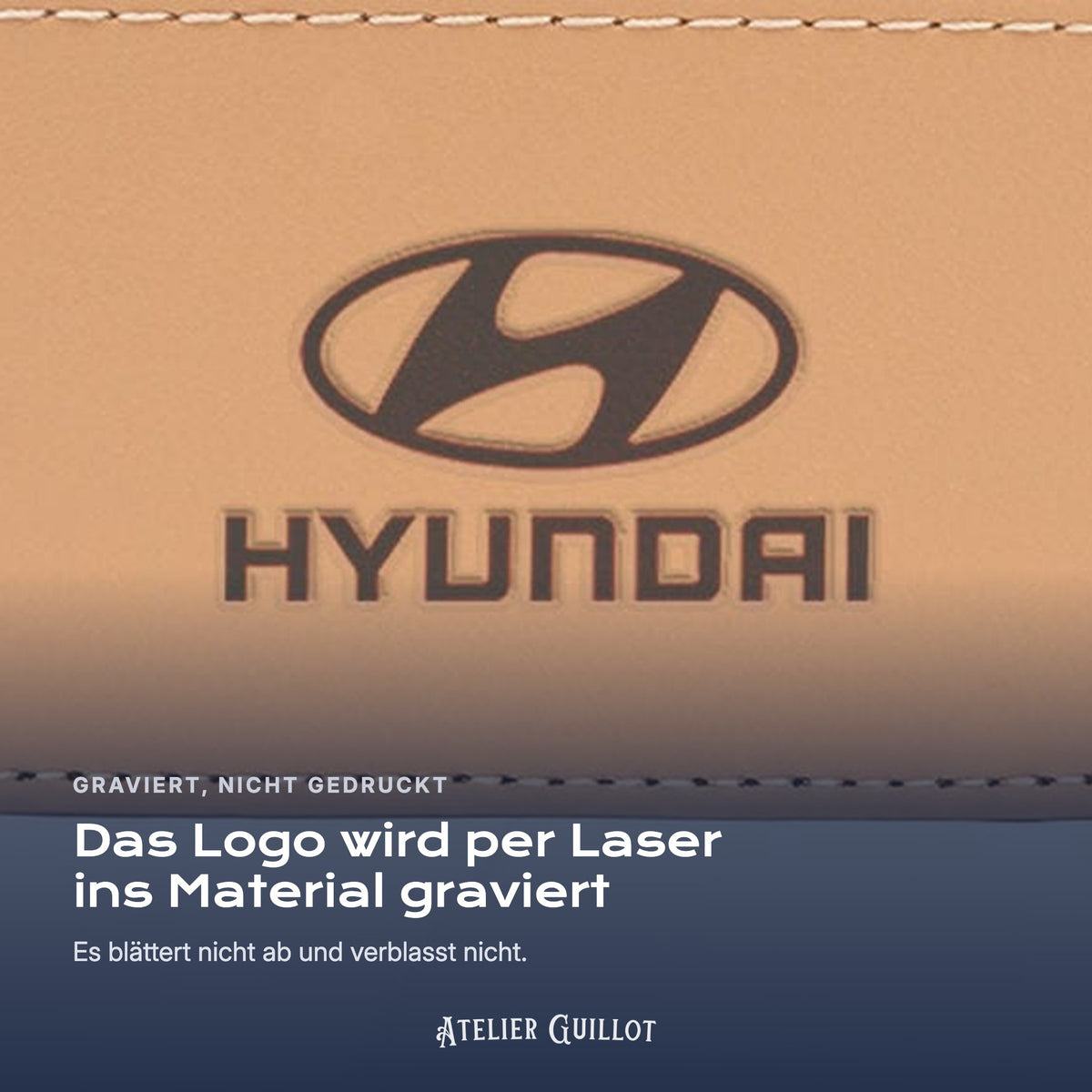 Logo Hyundai, per Laser in Kunstleder graviert