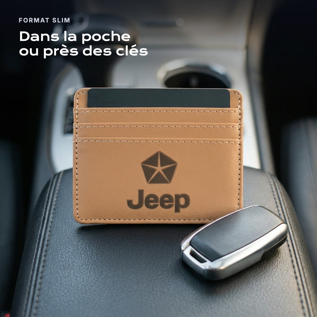 Porte-carte bancaire Jeep près d'une clé, format slim